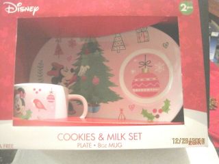 Nib Disney Minnie Mouse Cookies And Milk For Santa Plate And Cup Set