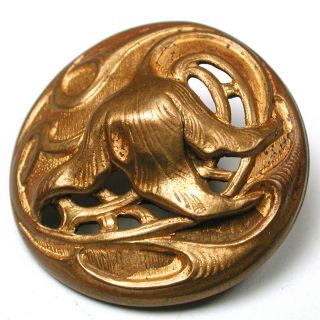 Antique Brass Button Stamped & Pierced Art Nouveau 3 Petal Flower 1890s