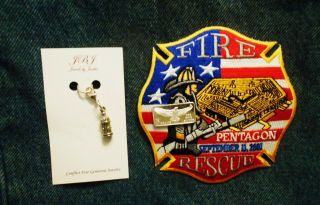 Washington Dc Fire Rescue Pentagon 9/11/2001 Patch,  5g Ag Bar & Pewter Charm