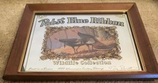 1989 Pabst Blue Ribbon Beer Wildlife Wis Turkey Stomp Bar Mirror Sign 1st Series