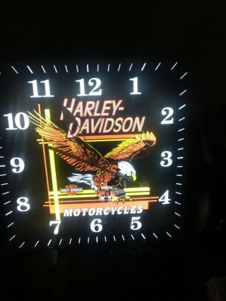 Vintage Pam Lighted Advertising Square Harley Davidson Motorcycle Clock