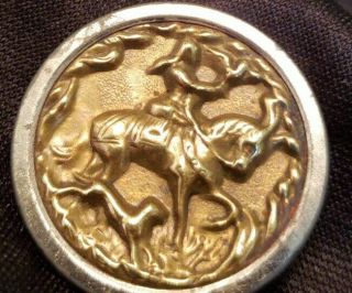 Antique Brass Picture Button,  The Falcon Huntress On Horse Back 1 - 3/8 "