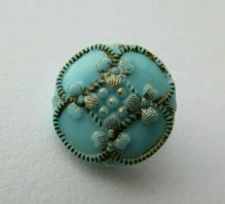 Gorgeous Antique Vtg Victorian Turquoise Glass Button Luster Design 1/2 " (u)