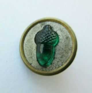 Small Antique Victorian Emerald Green Glass Acorn In Metal Button (c)