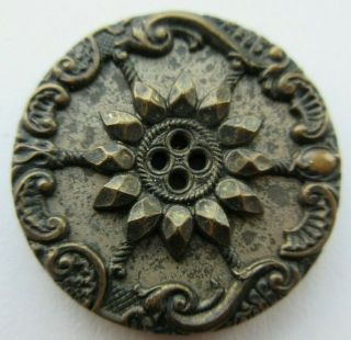 Fabulous Antique Vtg Victorian Metal Button W/ Ornate Design 1 - 1/8 " (c)