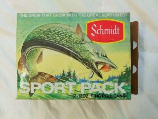 Schmidt Beer Sport Pack Empty Cardboard 12 Pack Box Northern Pike Muskie Fish