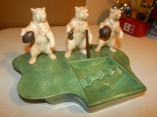 Very Unusual Large Vintage Mcnees Molds 115 Ceramic Sport Bears Ashtray 2