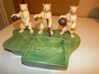 Very Unusual Large Vintage Mcnees Molds 115 Ceramic Sport Bears Ashtray 3