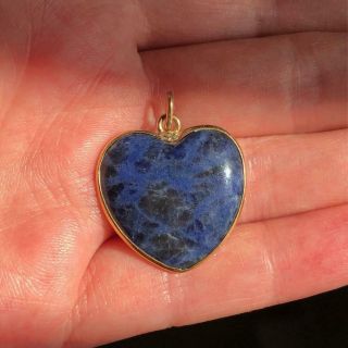 Vintage Solid 14k Yellow Gold Blue Lapis Lazuli Heart Pendant Charm