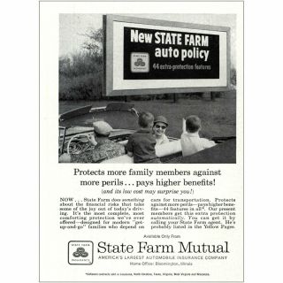 1957 State Farm Insurance: Protects More Family Members Vintage Print Ad