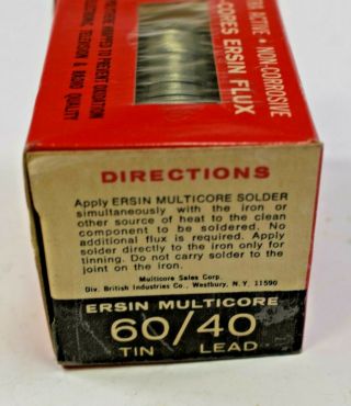 Vintage Ersin Multicore 60/40 5 Core Solder 21 S.  W.  G.  Television,  Radio 12.  5 oz 2