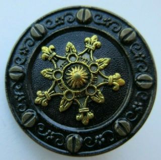 Exceptional Large Antique Vtg Victorian Metal Button W/ Screw Head Design (l)