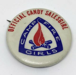 Vintage 1960s " Official Candy Salesgirl " Camp Fire Girls Pin Button - 1.  5”