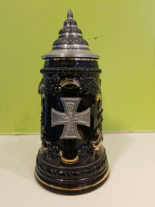 Pewter Iron Cross Military Decoration German Beer Stein.  25 L Made In Germany