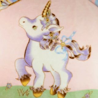Vintage Novatex Pink Unicorn Baby Blanket Velour Soft Mexico 43 X 49 Crib Throw