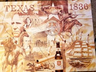 Lone Star Beer Limited Edition Poster Alamo Texas Rangers 1836 - 1986 Sam Houston