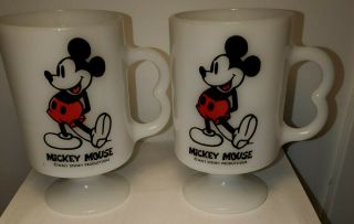 Vintage Mickey Mouse White Milk Glass Mug Footed Pedestal Coffee Walt Disney Cup