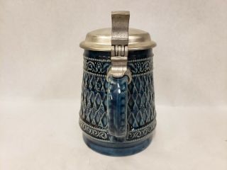 Marzi & Remy German Beer Stein with Lid Cobalt Blue and White Diamond Pattern 2
