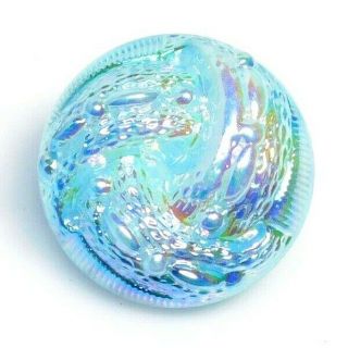 Antique Vtg Button Irridescent Baby Blue Glass W/a Knot Design H2