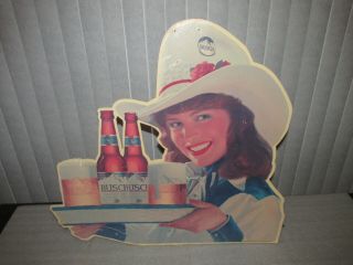 Busch Beer Cowgirl Sign Store Display Cardboard Cutout 1982 Rare