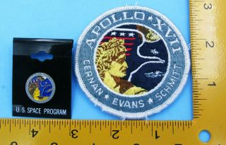 Nasa Patch & Pin Pair Vtg Apollo 17 Xvii - Cernan Evans Schmitt - 3 "