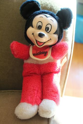 Vintage Mickey Mouse Rubber Face Plush 10 " Doll Walt Disney Productions