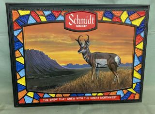 Vintage Schmidt City Club Beer Lighted Sign 19767 Antelope Stained Glass Nos Emb