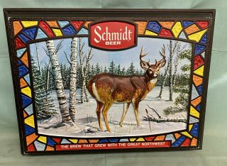 Vintage Schmidt City Club Beer Lighted Sign 1976 Deer Stained Glass Nos Embossog