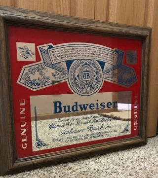 Vintage Budweiser Beer Anheuser Busch Mirror Picture Sign Frame 23”x19”