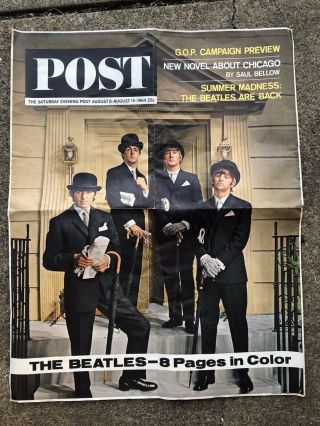 Vintage The Beatles Color Wall Poster Saturday Evening Post 22 " X 28 "