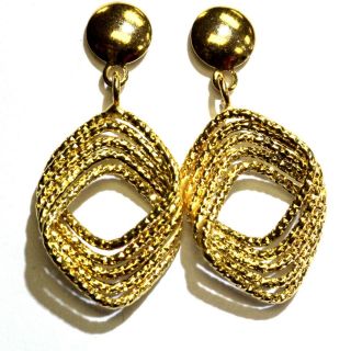 14k Yellow Gold Fancy Geometric Dangle Earrings 1.  4g Vintage Estate Womens