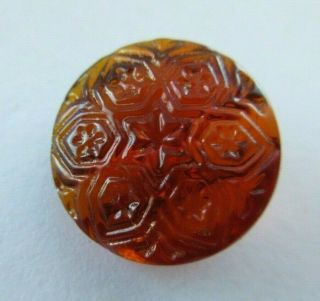 Gorgeous Antique Vtg Ruby Red Glass Button W/ Incised Design 3/4 " (g)