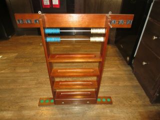 Vintage Billiards Pool Cue/ball Wooden Rack Holder With Abacus & Drawer