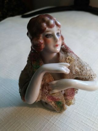 Antique German Porcelain Pincushion Half Doll 3 "