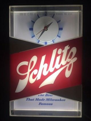 Schlitz Beer Lighted Clock Sign - Both Clock & Light Work - Vintage 1959
