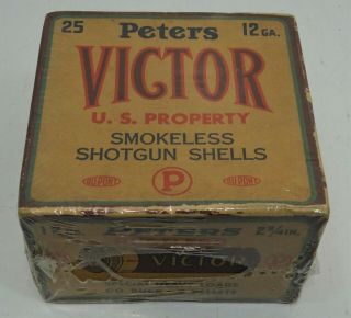 Us Property Marked Peters Victor 12 Ga.  Empty 1 Pc.  Shotgun Shell Box,  Crisp