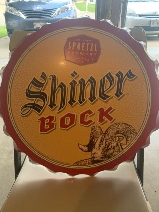 Shiner Bock Beer Bar Sign - Tin Tacker Bottle Cap Sign Shiner Texas Brewery