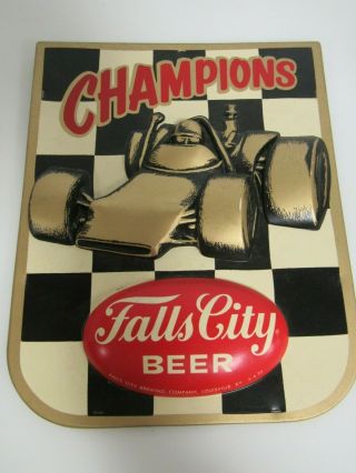Vintage Falls City Beer Indy Racing " Champions " 3 - D Plastic 1972 Bar Sign Sb218