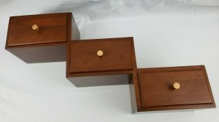 Vintage Ethan Allen Modern Staggered Solid Wood Wall Shelf W 3 Drawers Usa Mcm