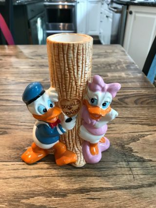 Vintage Applause Disney Donald & Daisy Duck Bud Vase Ceramic Planter