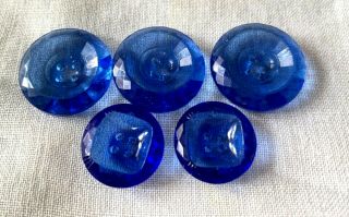 Set 5 Antique Buttons Blue Glass 3 7/8 " 2 5/8 " Clear Cobalt Cups,  Charm String?