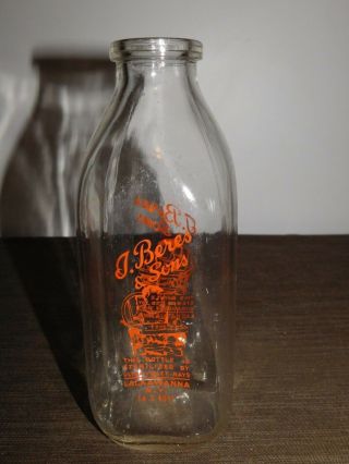 Vintage 1962 J Beres & Sons Lackawanna Ny 1 Quart Milk Bottle
