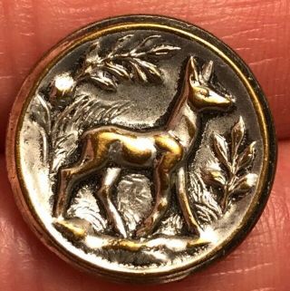 Deer Woods Wildlife Animal Gold Silver Tone Vintage Antique Metal Button 6604