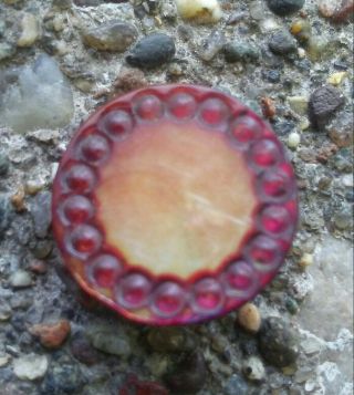 Antique Carved & Dyed Red Mother Of Pearl 7/16” Button.