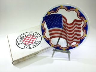 Vtg Peggy Karr Signed Fused Glass Usa American Flag Plate 11 " Dated 2001 Ds72