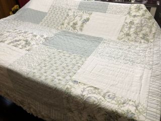 Vintage Chic Darcy Blue White Floral Shabby Cottage Full / Queen Quilt (rf887)