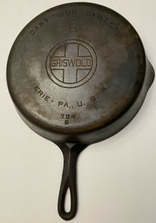 Vintage Griswold 10 " Cast Iron Skillet No.  8 Erie Pa,  Usa 704b - Sits Level