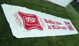 Vintage Whopping Big 3 X 14 - Foot Miller Beer Rodeo Advertising Sign Banner