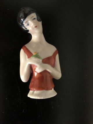 German Flapper Half Doll In Red.