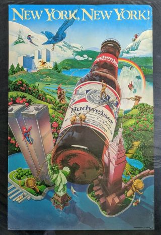 Vintage 1982 Budweiser Poster York Twin Towers,  Statue Of Liberty